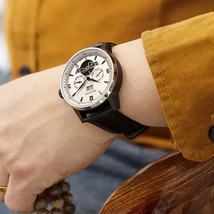 Seagull Men Automatic Watch Fashion Hollow Flywheel Mechanical Wristwatch Multi-function calendar week month Waterproof Clock