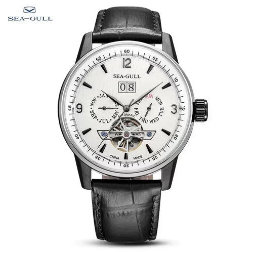 Seagull Men Automatic Watch Fashion Hollow Flywheel Mechanical Wristwatch Multi-function calendar week month Waterproof Clock